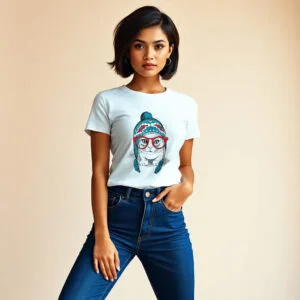 Long Knit Cat Glass - Women's White T Shirt